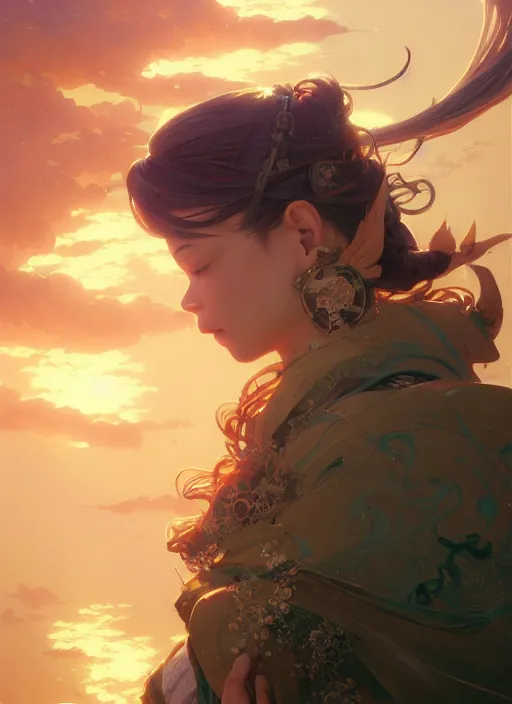 Image similar to Highly detailed portrait of Genshin Impact, Stephen Bliss, unreal engine, fantasy art by Greg Rutkowski, Loish, Rhads, ferdinand knab, Makoto Shinkai and Lois van baarle, ilya kuvshinov, rossdraws, Tom Bagshaw, alphonse mucha, global illumination, radiant light, detailed and intricate environment