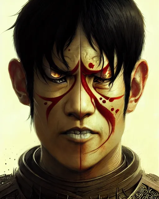 Prompt: zuko from avatar the last airbender, character portrait, portrait, close up, concept art, intricate details, highly detailed by greg rutkowski, michael whelan and gustave dore