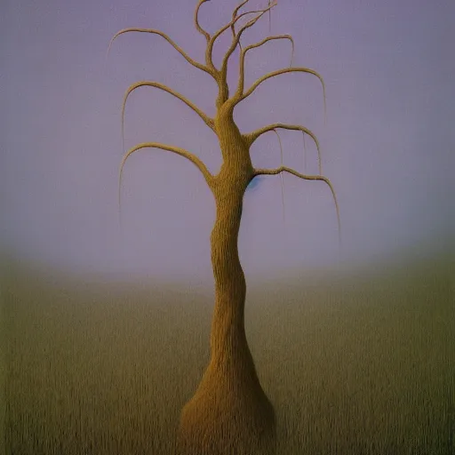 Image similar to willow tree by Zdzisław Beksiński, oil on canvas