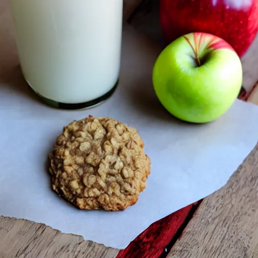 Prompt: intact apple made out of oatmeal cookies