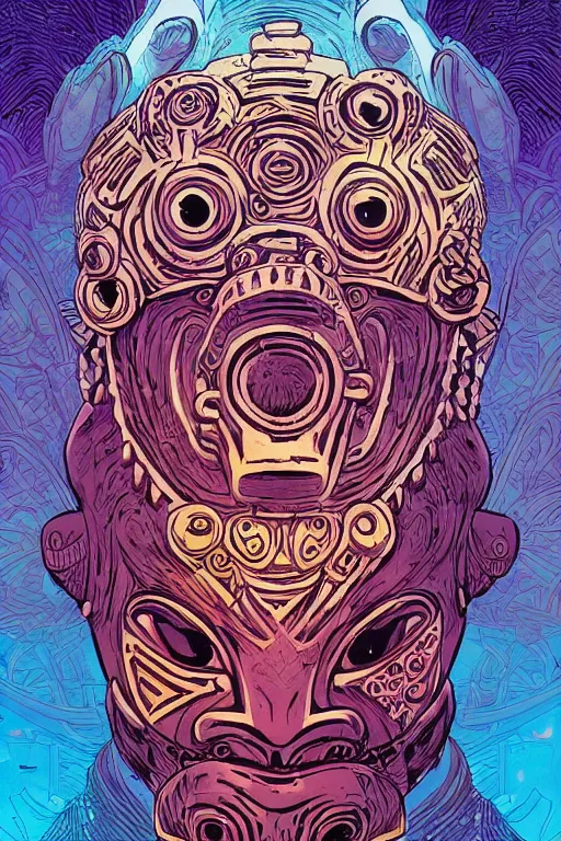 Image similar to totem animal tribal chaman vodoo mask feather gemstone plant video game illustration vivid color borderlands and by feng zhu and loish and laurie greasley, victo ngai, andreas rocha, john harris radiating a glowing aura