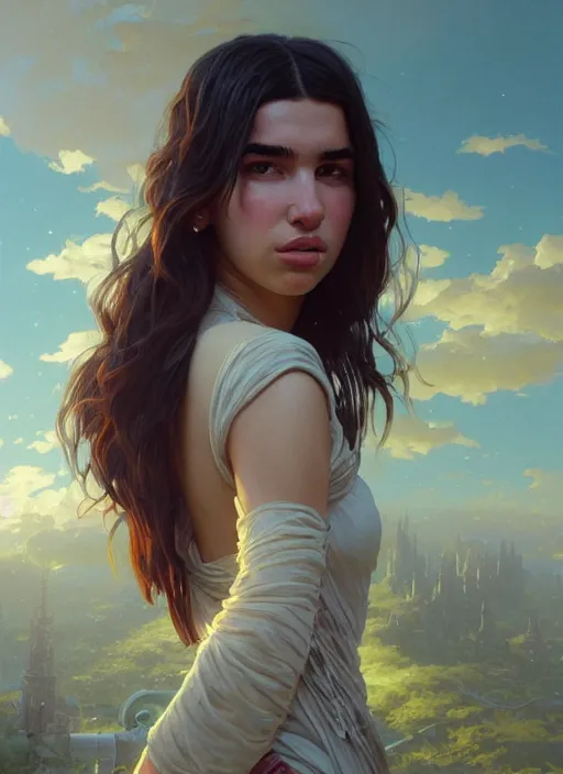 Image similar to Highly detailed portrait of Dua lipa, Stephen Bliss, unreal engine, fantasy art by Greg Rutkowski, Loish, Rhads, ferdinand knab, Makoto Shinkai and Lois van baarle, ilya kuvshinov, rossdraws, Tom Bagshaw, alphonse mucha, global illumination, radiant light, detailed and intricate environment