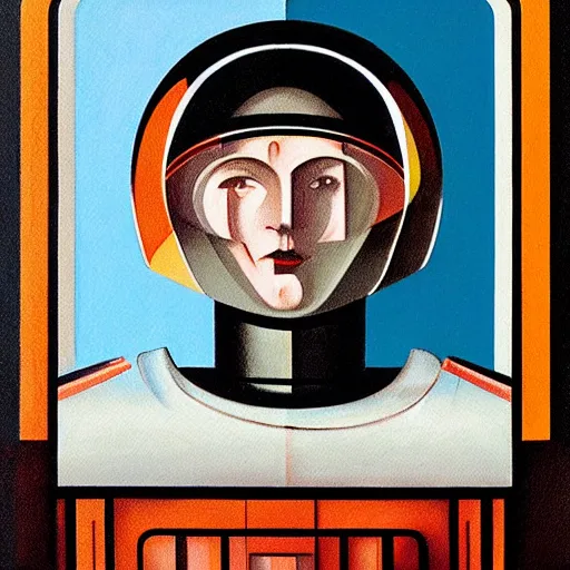 Image similar to Art Deco painting portrait of space-marine in Art Deco architecture style high detail