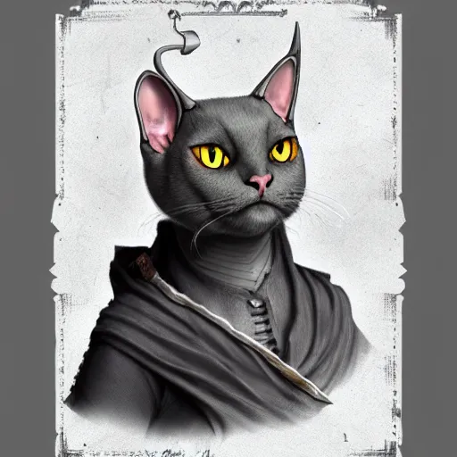 Image similar to gray burmese cat in pirate tricorn, artstation, fantasy