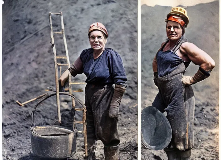 Image similar to A Very muscular coal miner woman, 90's professional color photograph.