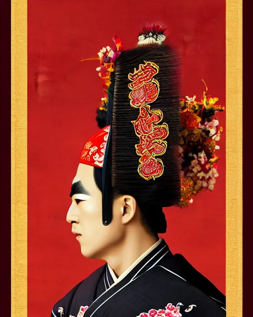 Image similar to photo of a Dramatic Peking Opera male character with hindi Sanskrit devanagari words painted on face in the style of stefan kostic, realistic, sharp focus, symmetric, 8k high definition, insanely detailed, intricate, elegant, art by stanley lau and artgerm, hindi manuscript, hindi font, William-Adolphe Bouguereau