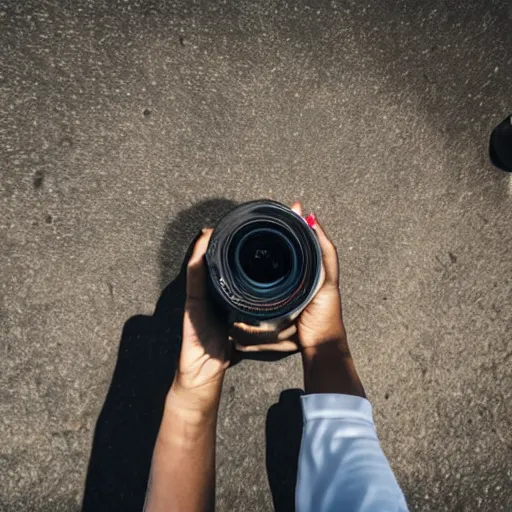 Prompt: person very close to camera, wideangle lense photography