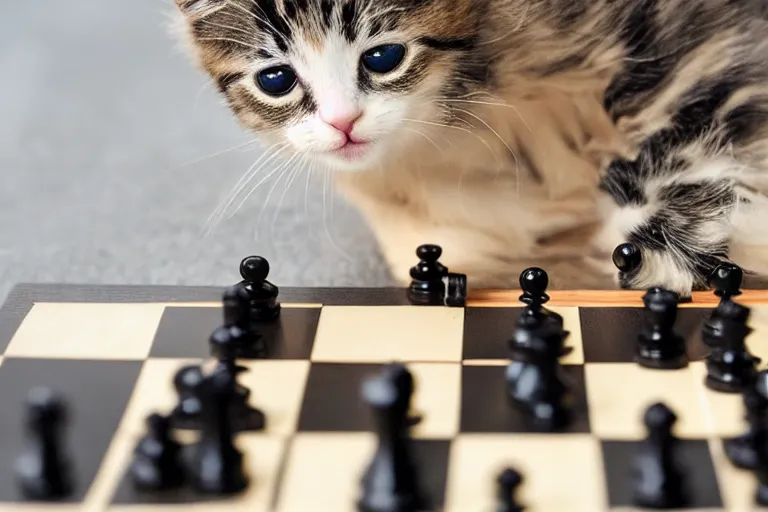 Prompt: Kitten playing chess