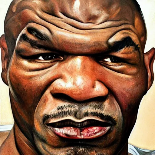 Image similar to high quality high detail painting by lucian freud, hd, portrait of mike tyson