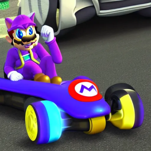 Image similar to mario kart cat waluigi