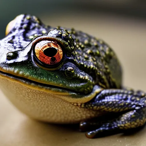 Image similar to anthropomorphic frog wearing crown, photo, 5 5 mm