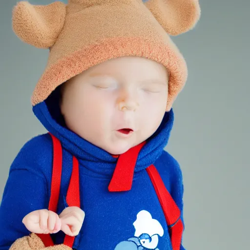 Prompt: cute baby wearing moomin merchandise