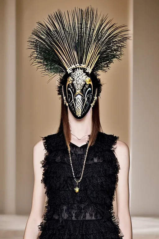 Image similar to valentino resort ss 2 0 1 7 with ornate mask headpiece