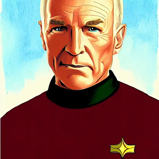 Image similar to portrait of captain kirk or captain picard by greg ruthkowski