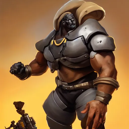 Image similar to greg manchess portrait painting of fully armored the foundation aka dwayne the rock from fortnite as overwatch character, medium shot, asymmetrical, profile picture, organic painting, sunny day, matte painting, bold shapes, hard edges, street art, trending on artstation, by huang guangjian, gil elvgren, ruan jia, greg rutkowski, gaston bussiere