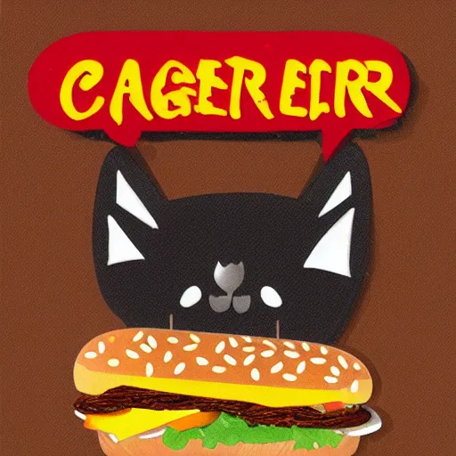 Image similar to cat eating burger, sticker illustration