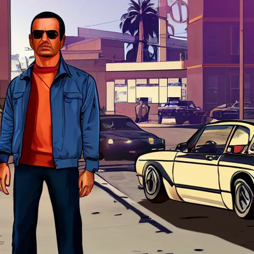 Image similar to robert dinero as a gta5 character, video game art, cover art, grand theft auto