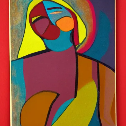 Prompt: abstract woman figure, analagous colors, midcentury modern style - 6