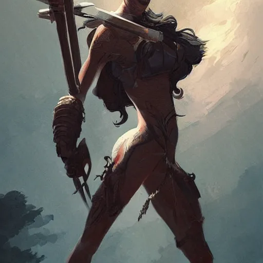 Prompt: Artemis, Goddess of the Hunt trending on artstation in the style of Greg Rutkowski