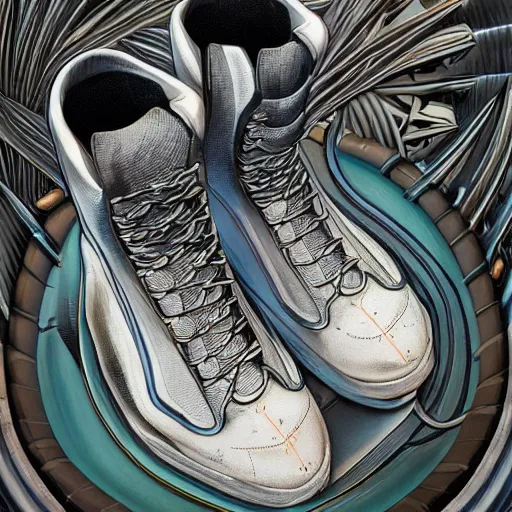 Image similar to futuristic balenciaga and vetements sneakers by aaron horkey, trending on artstation, skeleton, ultra rendered extreme realism and detail, 8 k, highly detailed, realistic, completely framed, pbr, surreal, hyper realistic, colorful, direct lighting, 3 5 mm photo, photorealistic, sharp focus,