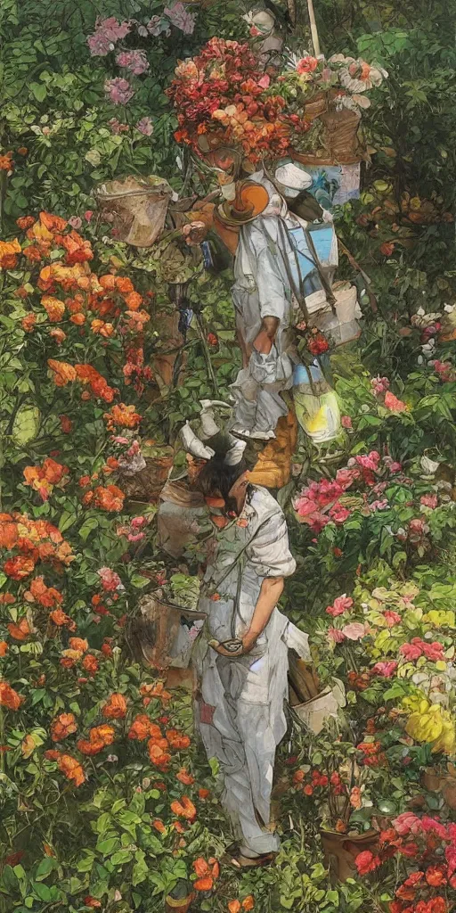 Image similar to oil painting scene from blooming gardeners by kim jung gi
