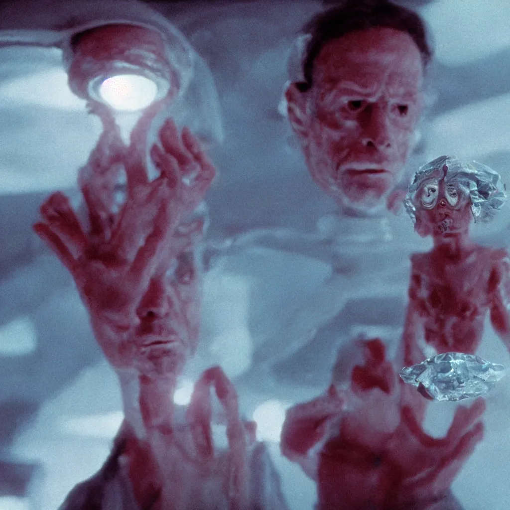 Image similar to dramatic opaline alien faceted crystal levitating, cinematic, movie still, 35mm film, epic beautiful lighting, Wes Anderson, John Carpenter, Steven Spielberg