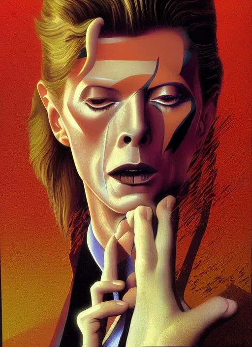 Image similar to twin peaks poster art, portrait of david bowie discovered the secrets of the black lodge, by michael whelan, rossetti bouguereau, artgerm, retro, nostalgic, old fashioned