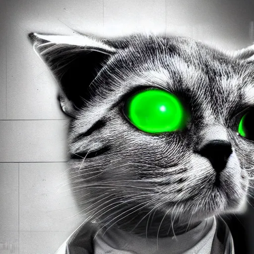 Image similar to portrait of a cute cyberpunk cat, realistic, futuristic, robot, professional photography