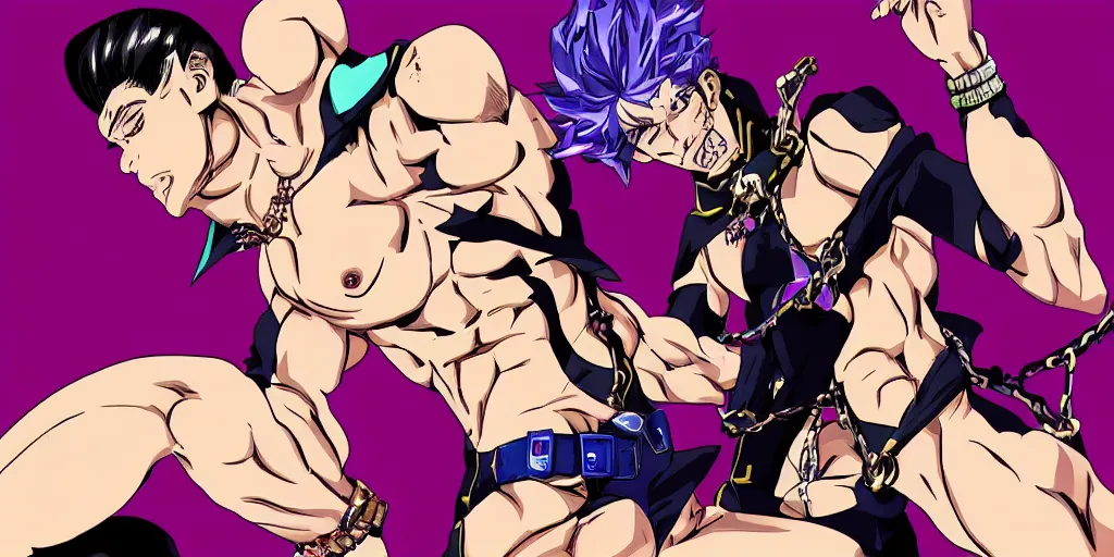 Image similar to gachimuchi in JoJo's bizarre adventure anime style