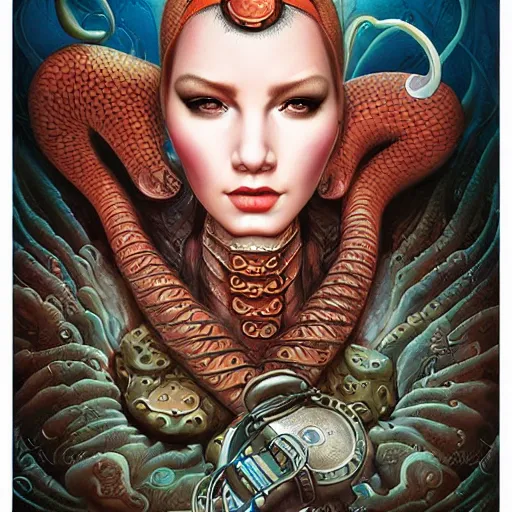 Image similar to underwater naga steampunk portrait, Pixar style, by Tristan Eaton Stanley Artgerm and Tom Bagshaw.