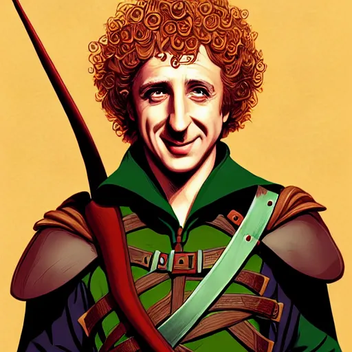 Image similar to a fantasy comic - style full portrait of young gene wilder as robin hood, digital illustration by ken taylor and sana takeda and jenny frison, character design, concept art, fine inking lines, vivid colors, dnd, highly detailed!, hd, 4 k, trending on artstation