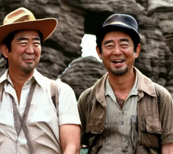 Prompt: a film still of shinzo abe in indiana jones