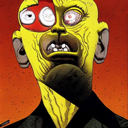 Image similar to lemon headed man scared crying, ultra detailed, style of richard corben, 4 k, rule of thirds.