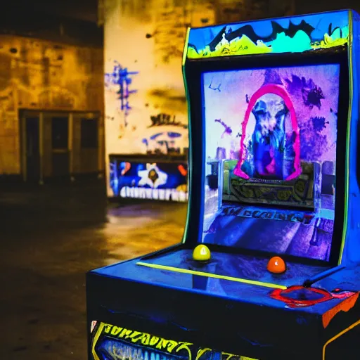 Prompt: abandoned video game arcade cabinet, glowing ghost transcending out of screen, Matt emmett, zack snyder, Anato Finnstark, and Harrison Fisher, deep color, looming, tall, deepfried, intricate matte painting, unsplash contest winner