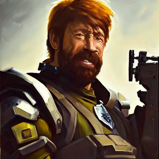 Prompt: greg manchess portrait painting of fully armored chuck norris as overwatch character, medium shot, asymmetrical, profile picture, organic painting, sunny day, matte painting, bold shapes, hard edges, street art, trending on artstation, by huang guangjian and gil elvgren and sachin teng