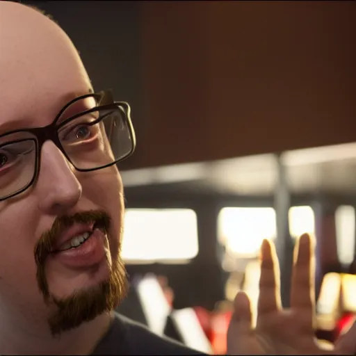 Prompt: Doug Walker Nostalgia Critic is god in heaven, dramatic lighting, photograph, bright f2.8 50mm