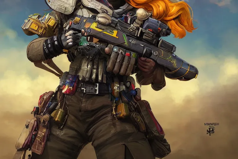 Prompt: Rainbow griffon as an Apex Legends character digital illustration portrait design by, Mark Brooks and Brad Kunkle detailed, gorgeous lighting, wide angle action dynamic portrait