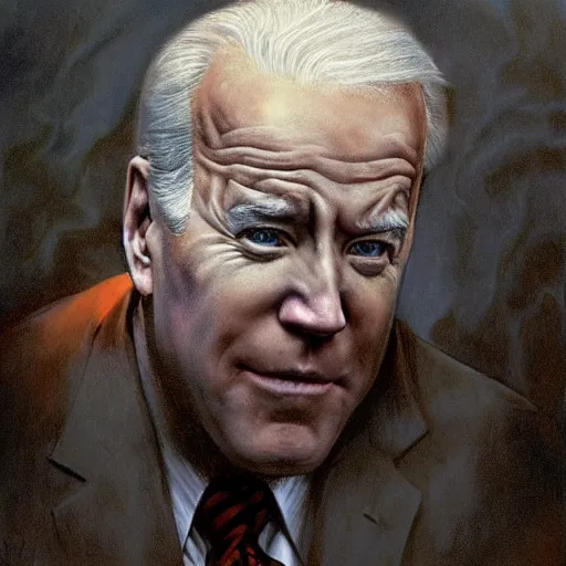 Image similar to terrifying, surreal portrait of joe biden standing up to his shoulders in turbulent, shadowy water by j. c. leyendecker, bosch, william blake, stephen gammell, jon mcnaughton, and beksinski