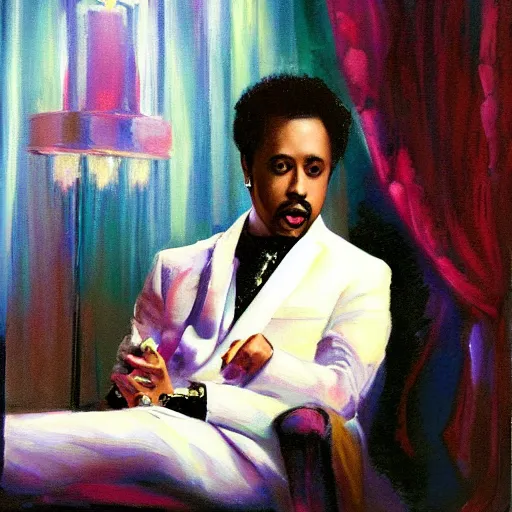Image similar to a painting of morris day in the style of delphin enjolras.