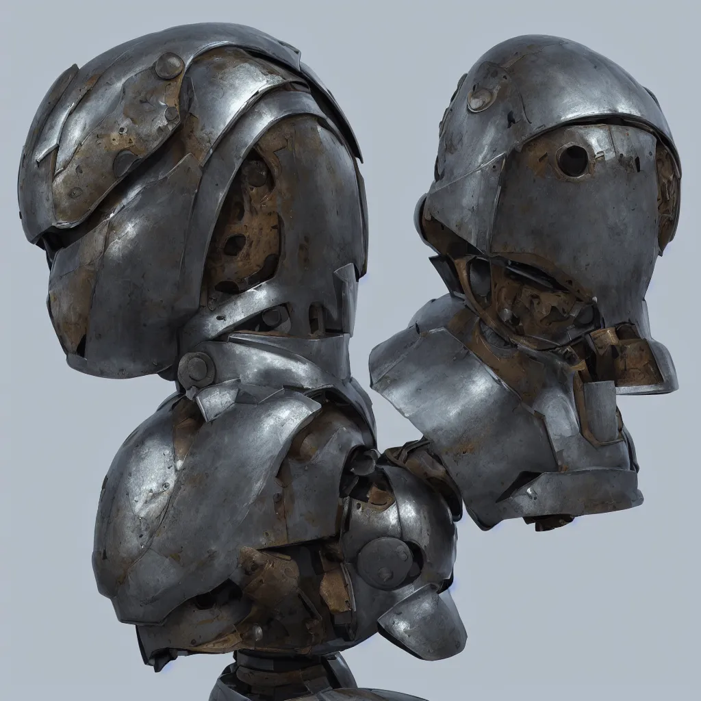 Image similar to medieval mecha helmet, unreal engine, 8 k, ultra realistic, ultra detail