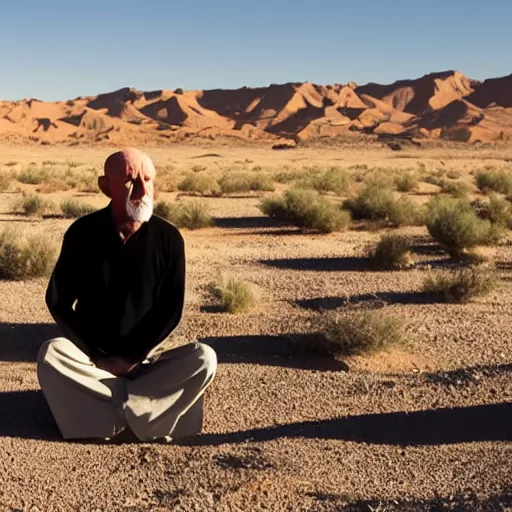 Image similar to mike ehrmantraut meditating in the desert