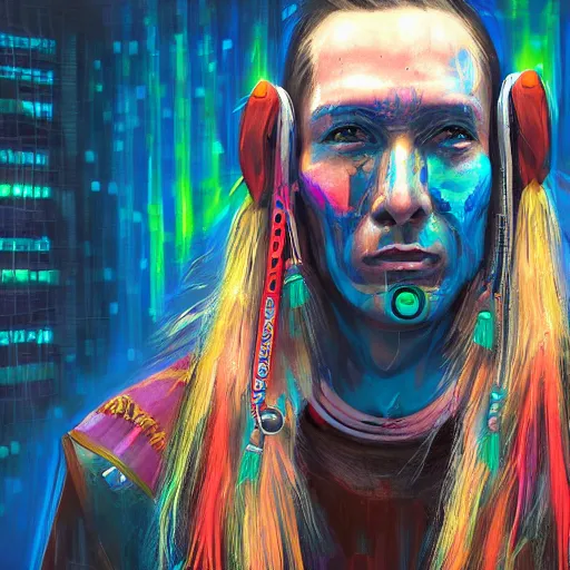 Prompt: a shaman portriat, cyberpunk