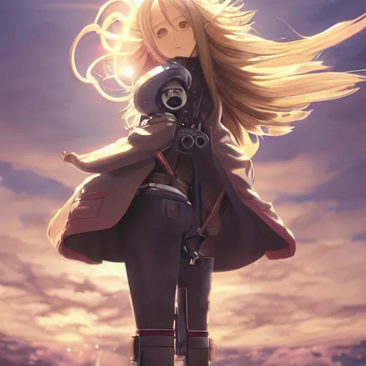 Prompt: full body of girl with jet engine as legs, anime style, long hair, hair down, symmetrical facial features, from arknights, hyper realistic, 4 k, rule of thirds, extreme detail, detailed drawing, trending artstation, hd, half cyborg, d & d, realistic lighting, by alphonse mucha, greg rutkowski, sharp focus, backlit