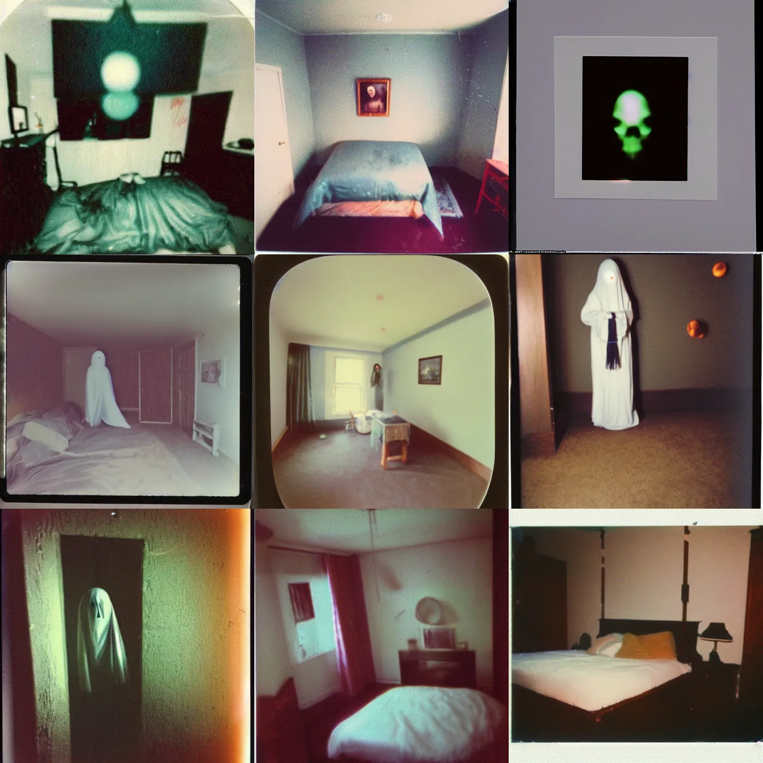 Prompt: polaroid coloured 1 9 9 8 photo of the ghost spirit with small orbs in bedroom