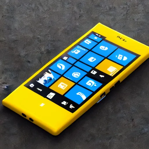 Image similar to a detailed render of a modern day yellow nokia lumia phone with a bezelless screen