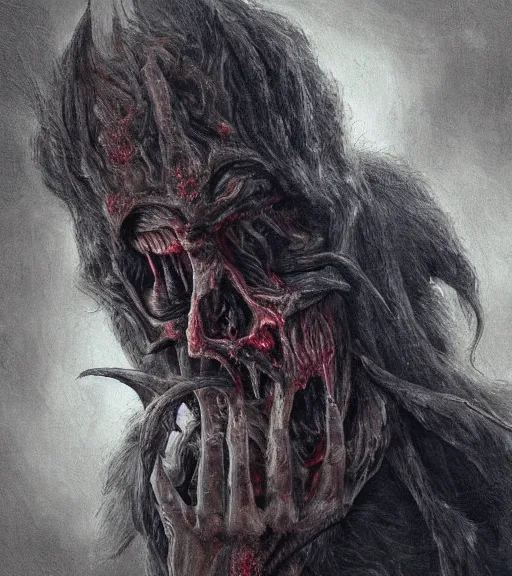 Image similar to high quality high detail painting by chetzaar, guardian of hell, horror, creepy, wrinkles, hd