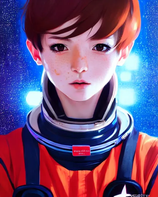 Image similar to portrait Anime space cadet John Albert anime cute-fine-face, pretty face, realistic shaded Perfect face, fine details. Anime. realistic shaded lighting by Ilya Kuvshinov Giuseppe Dangelico Pino and Michael Garmash and Rob Rey, IAMAG premiere, aaaa achievement collection, elegant freckles, fabulous