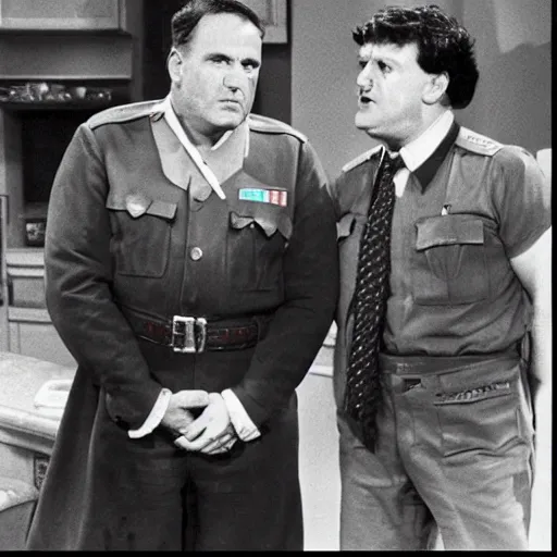 Image similar to a sitcom about hiter and mussolini from the 1 9 8 0 s