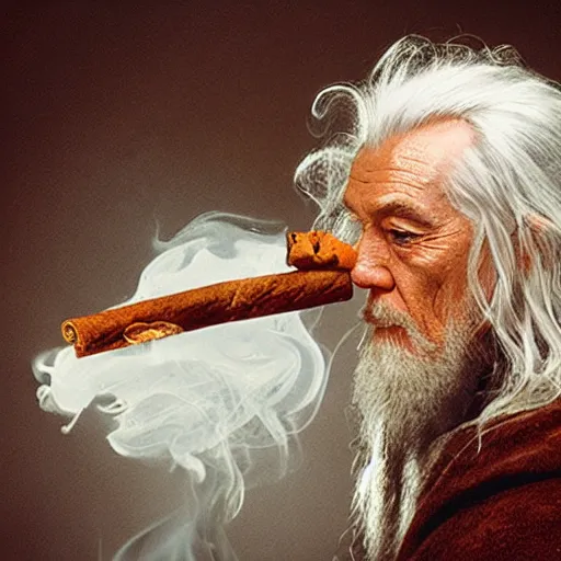 Prompt: Gandalf smoking cinnamon