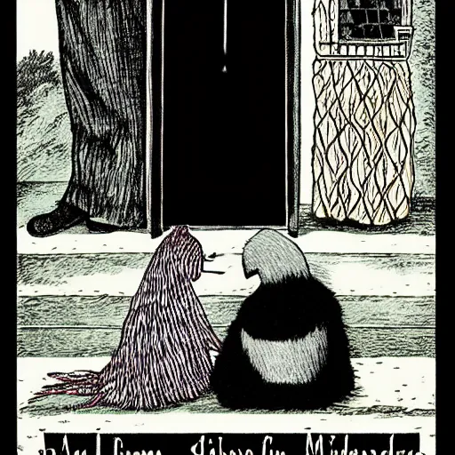 Prompt: sad farewell. illustrated by edward gorey, mikko